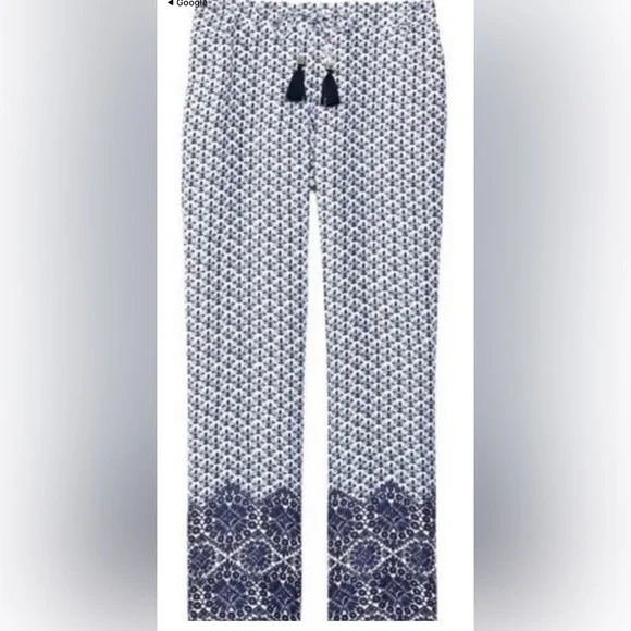 Tory Burch Linen Straight Leg Pull On Drawstring Tassel Pant Blue
Floral Size M - Picture 9 of 9